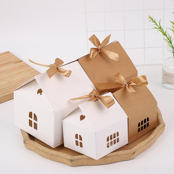 Custom Kraft Paper Bow Window House Snack Box