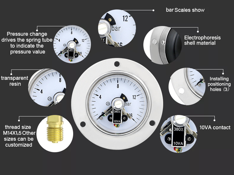 Electric Contact Pressure Gauge with 2.5% Precision and 62.5mm Back Belt Installation