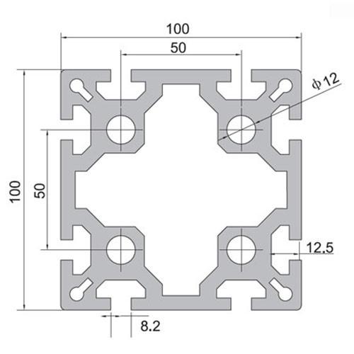 100 Series 8.2mm Extruded Aluminium T Slot Profile For Building Blocks