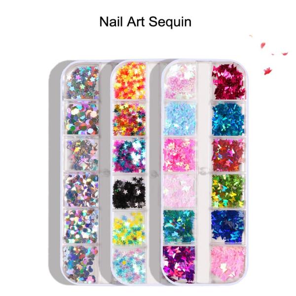 12 Grids Star Geometric Butterfly Nail Art Stickers Glitter Flakes Nail Art Sequins Paillette Confetti Holographic Laser Shining