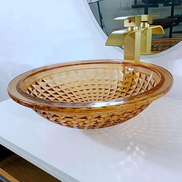 Vanity Artistic Round Basin Bowl Italian Design Amber Glass Vessel Sink