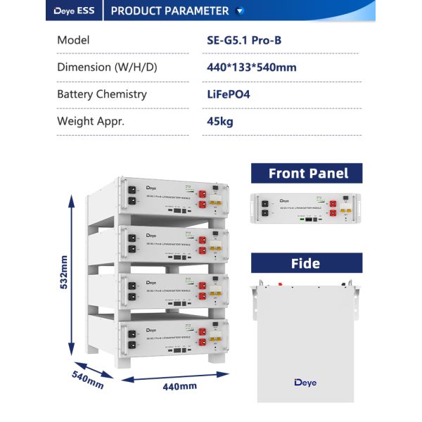 Deye 51.2V100Ah Rack Mount Lithium Battery 5kwh 10kwh 15kwh 20kwh 30kwh Low Voltage Deep Cycle 48V Lithium Battery