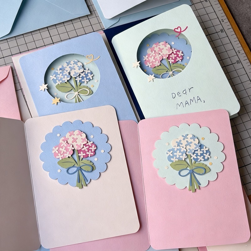 Handmade Layered Paper Flower Greeting Cards With Window Cut-Outs For Holidays