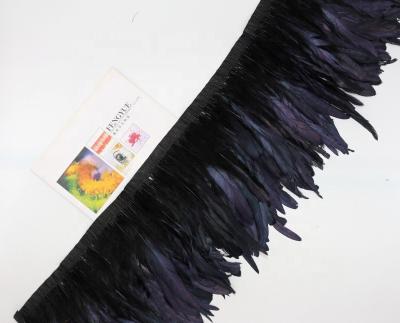 Decoração de festa Galo preto Coque Fringe de penas Trim com fita de fita de cetim Tintado 10-12 polegadas