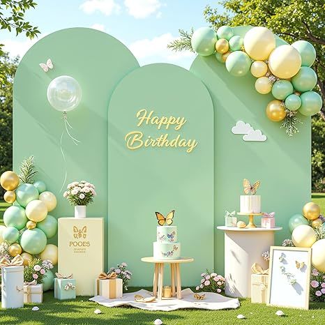 Sage Green Wedding Arch Backdrop Covers 3 Piece, Round Top Cover For Birthday Party Ceremony