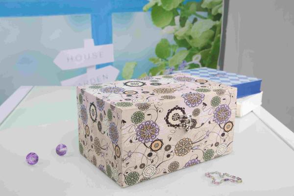 Pink Fabric Jewelry Box L25*W16*H13CM , Watch Storage Box With Lock And Mirror