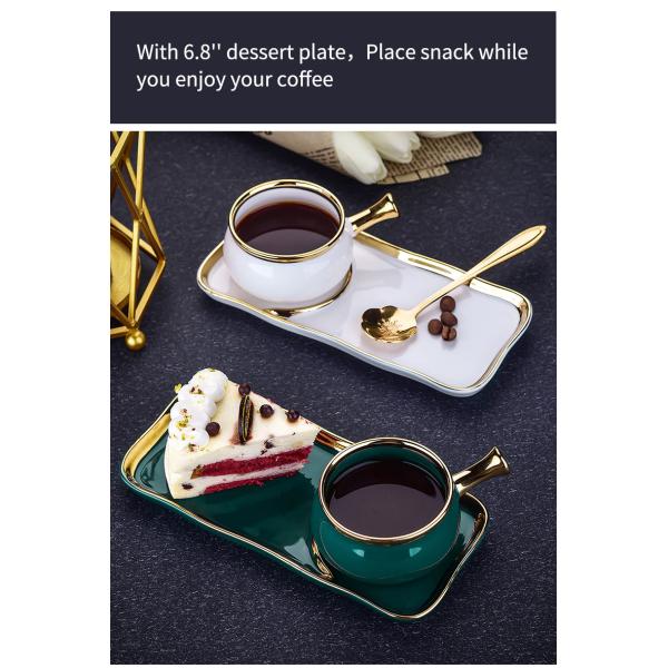 Tea Nordic Gold Rim Ceramic Coffee Cup With Dessert Snack Tray