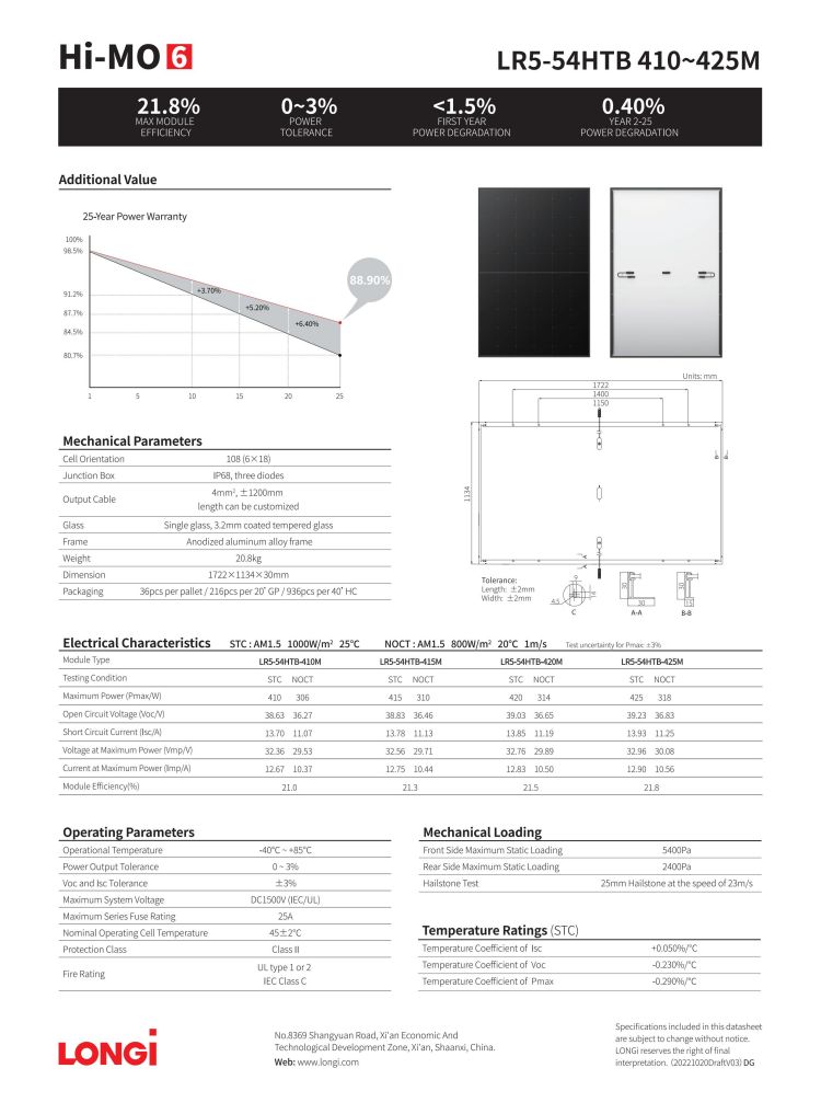 Панели Himo Longi солнечные 400w полностью черные 410W 415W 425W Monocrystalline фотовольтайческие