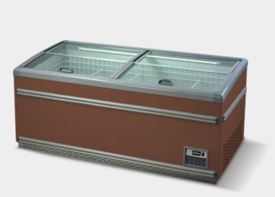 Frozen meat and fish display island used glass door deep fridge for supermarket