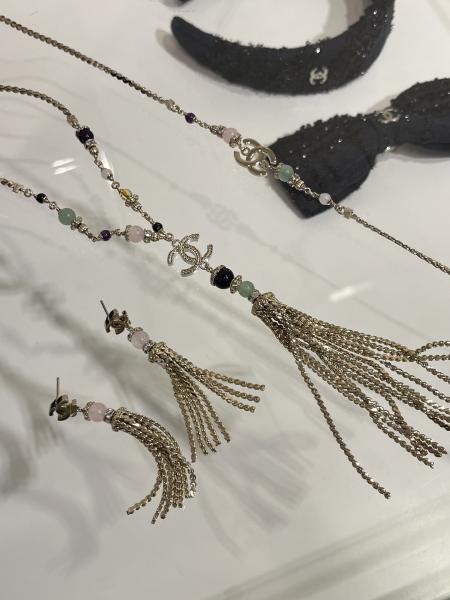 18K Gold Plated Pink Crystal Tassel Drop Earrings 25A