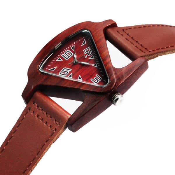 Women Wooden Wrist Watch Black Ladies Quartz Watches Female Bamboo Leather Wristwatch Fashion Triangle Wood Clock Dropsh