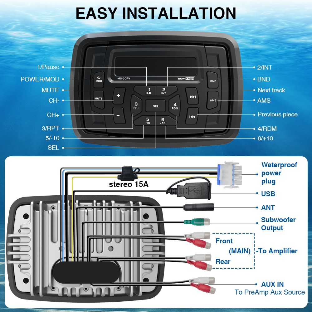 GRANDnavi Boat Bluetooth Морское Стерео Радио AM FM Тюнер Bluetooth Стрейминг Музыка Цифровые СМИ