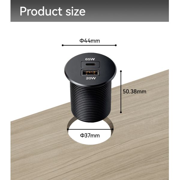 65W Dual Recessed USB Charger Port Aluminum Alloy Housing For Sofa Furniture Integration