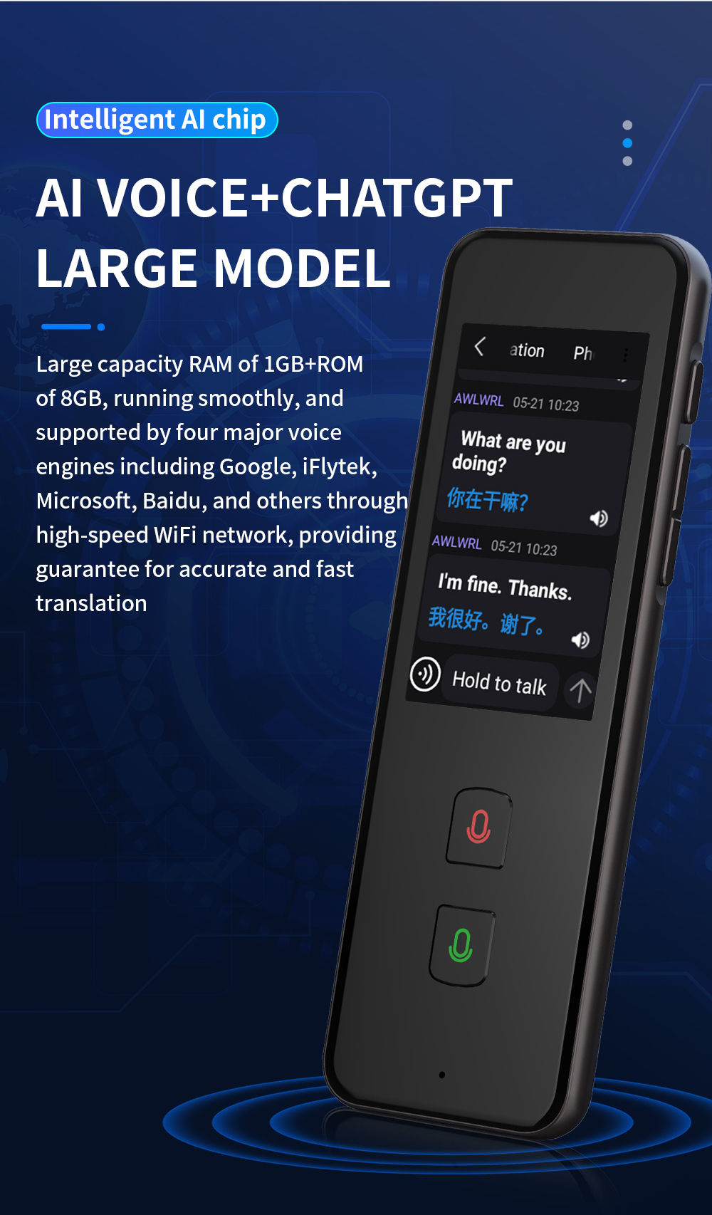 Multi Language Real Time Handheld Translation Device Online / Offline Voice Translator