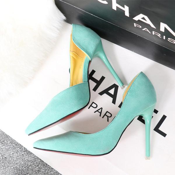 ZM020 8915-3 Korean Style Fashion Simple Stiletto High-Heeled Suede Thin, Shallow Mouth Pointed Side Sexy Hollow Single