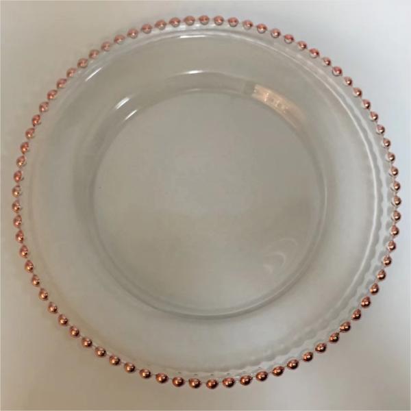 12 Inch  Beaded Glass Charger Plate Gold Trim For Wedding Event Supplies