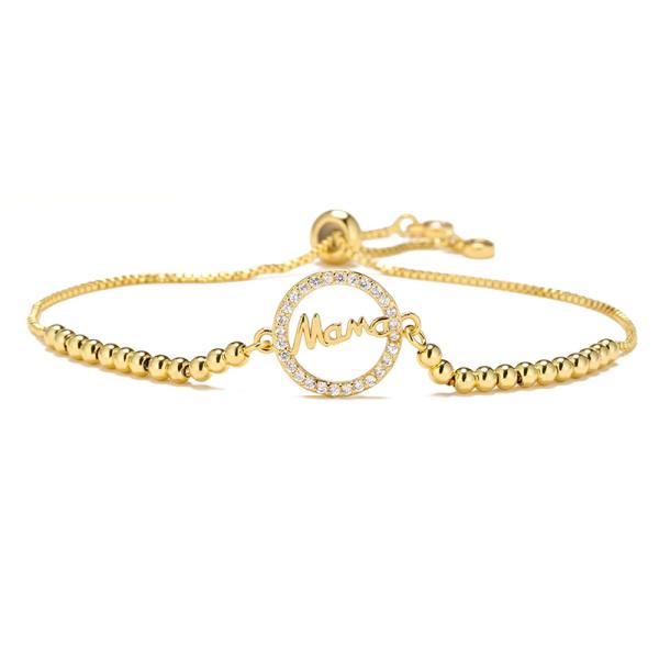 18k Gold Plated Diamond Custom Letter Mothers Day Bracelet Adjustable Beaded Tennis Chain
