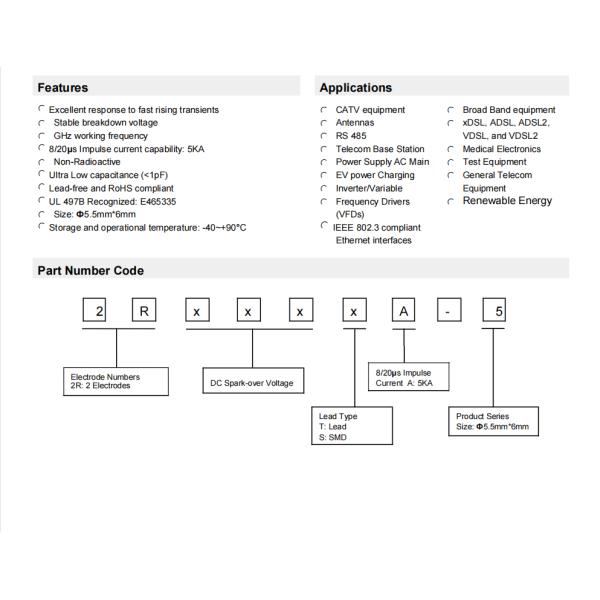 Неэтилированные керамические нагнетательные трубы газа GDT для VFDs