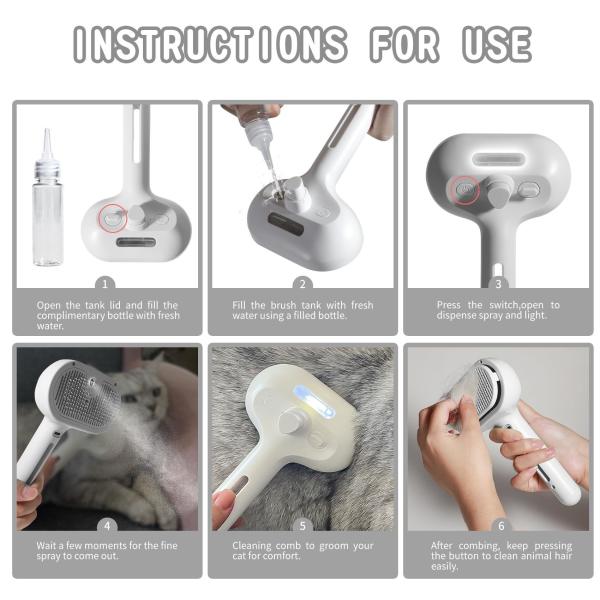Steamy Cat Spray Brush Pet Hair Remover Electric Dog Grooming Comb