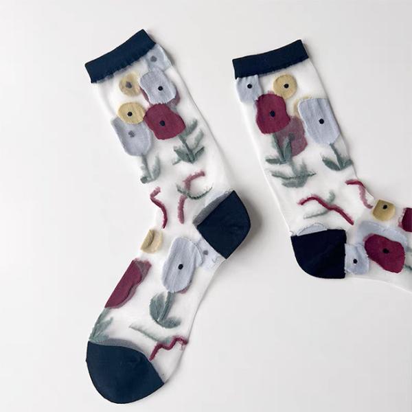 Chic Custom Flower Jacquard Crystal Socks Women'S Summer Wear Transparent Socks