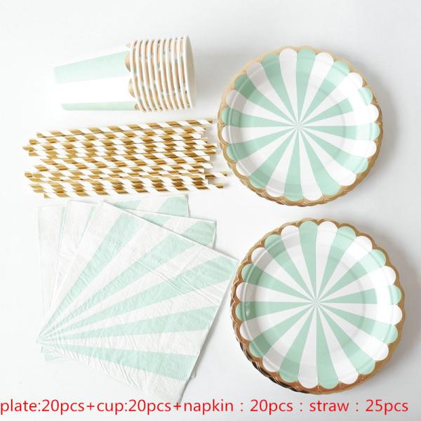 Baby Pink Striped Afternoon Tea 18th 30th 40th Birthday Disposable Party Tableware