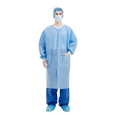 25gsm-55gsm Blue Disposable Lab Coats SMS PP SPP Non Woven Knitted Cuffs