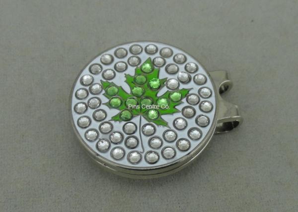 Eco - friendly Golf Cap Clip With Rhinestone , Hard Iron Brooch Pin Emblem