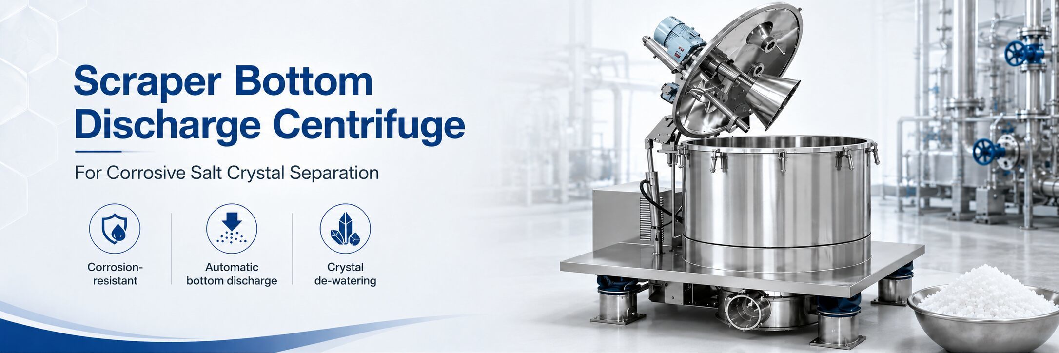 Scraper Bottom Discharge Centrifuge for Corrosive Salt Crystal Separation