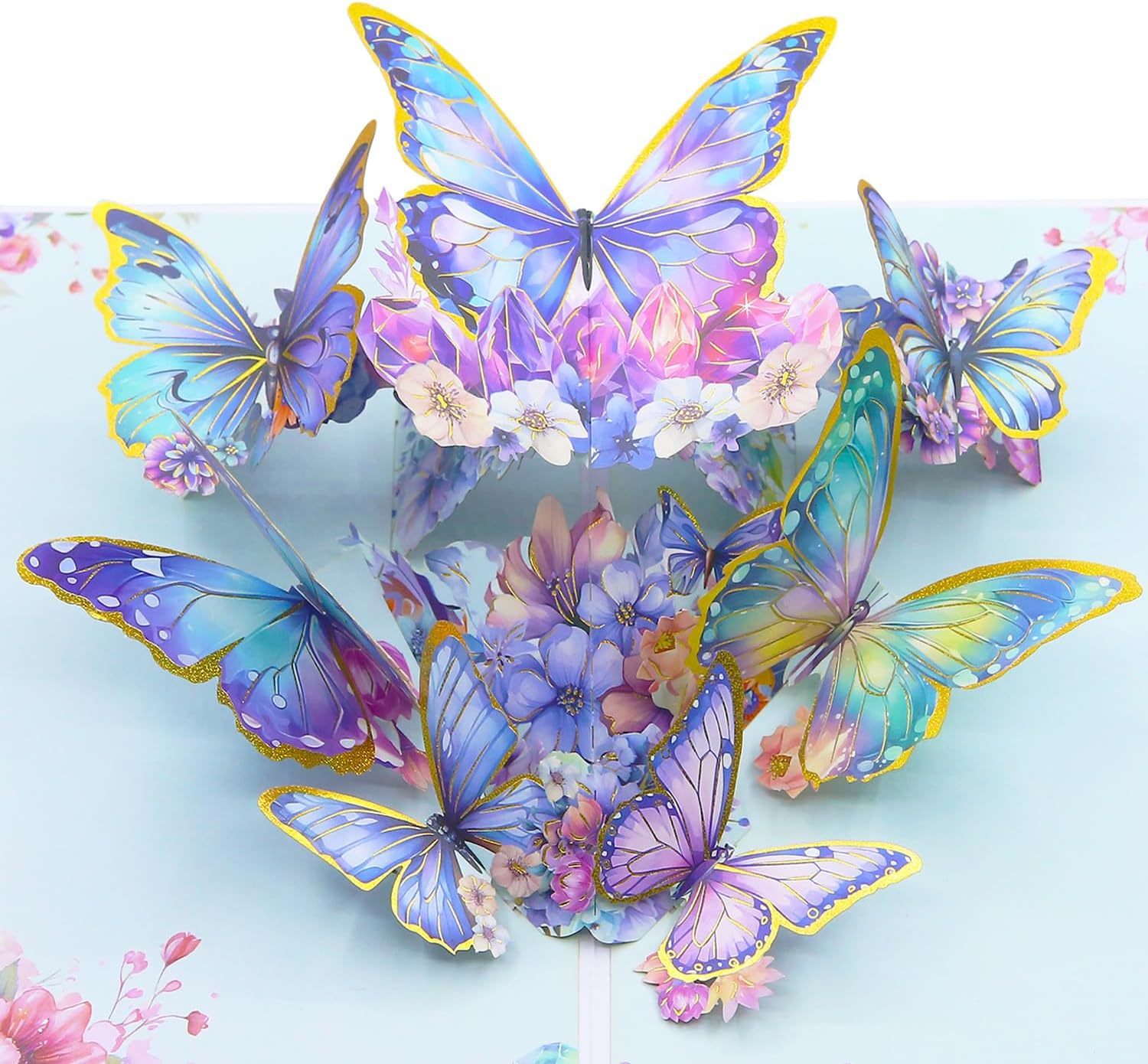 3D Butterfly Pop Up Greeting Cards With Floral Wreath Design