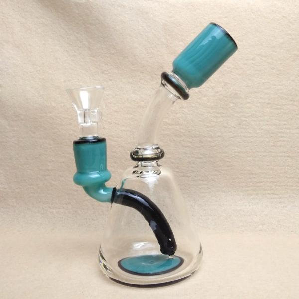 Clear And Green Glass Beaker Bongs Male Joint , Glass Bowl Pipe Oil Rigs