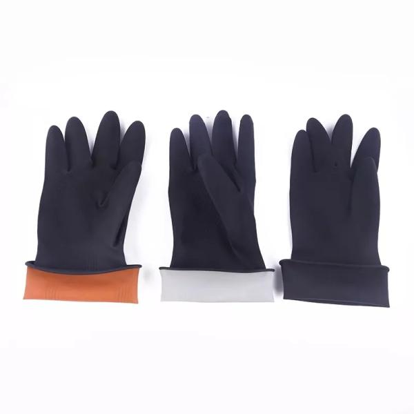 Chemical Resistance Industrial Rubber Gloves Heavy Duty Flocked Lining