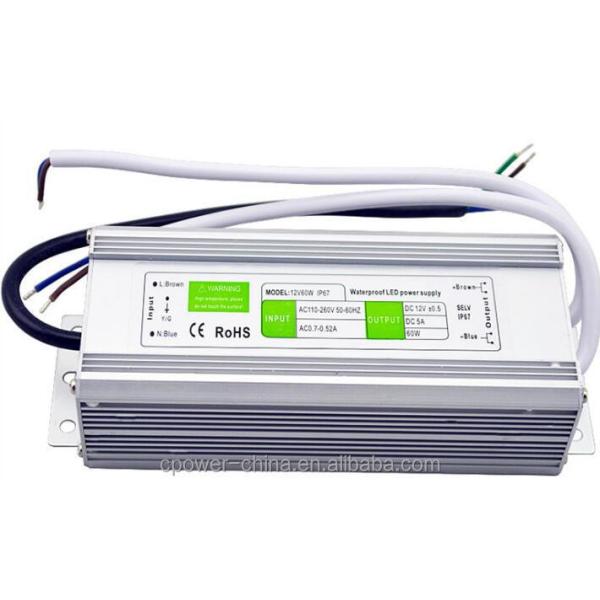 Single Output 60W 5A IP67 Waterproof LED Power Supply 12V AC/DC with 86% Efficiency