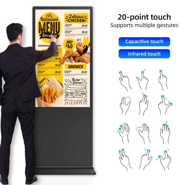 Floor Standing Indoor Touch Screen Digital Signage Interactive Kiosk Capacitive 4K UHD Android Commercial