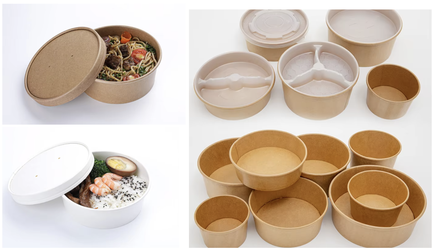Brown Biodegradable Eco-Friendly Take Away Salad Fast Kraft Paper Packaging Bowl