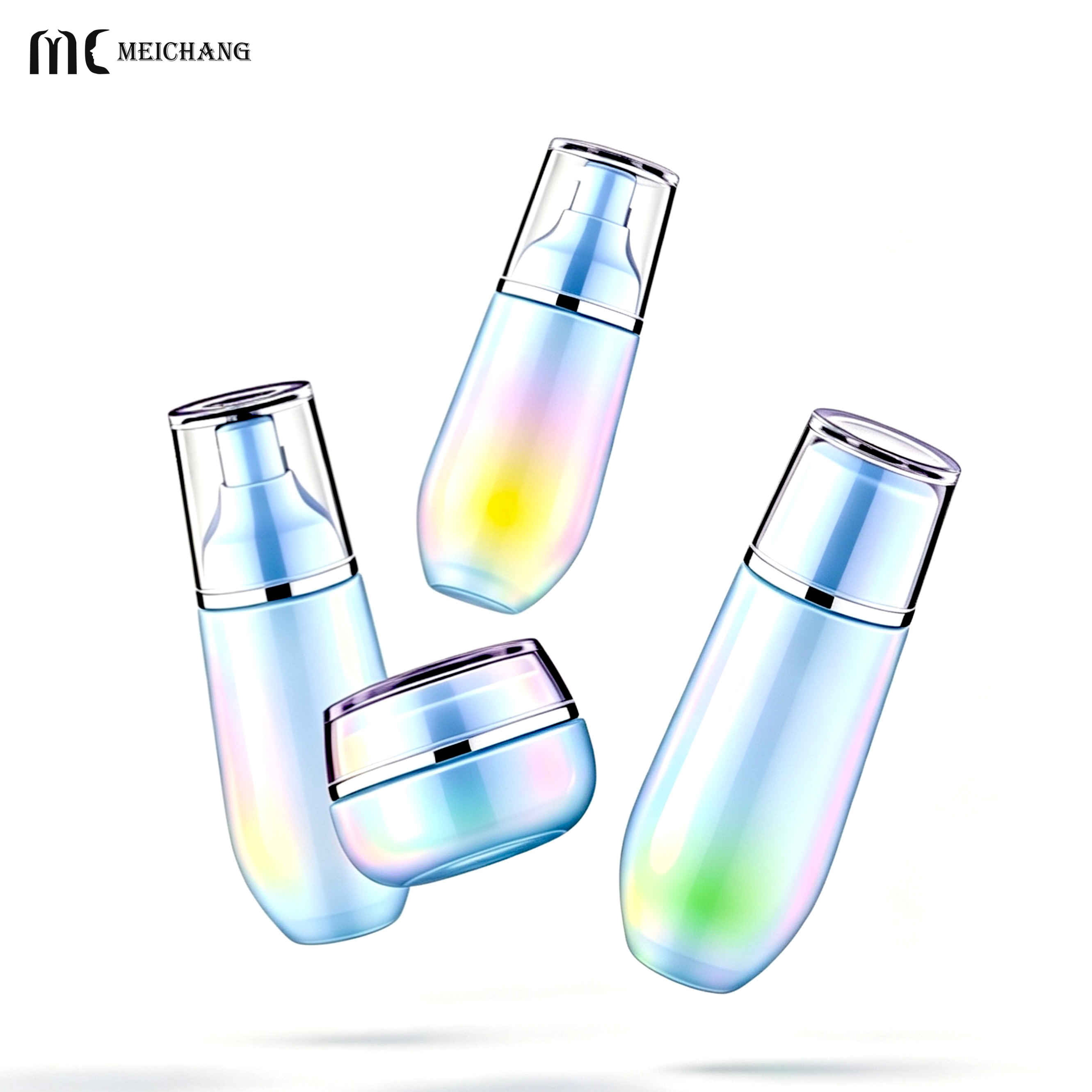 30g/50g/30ml/100ml/120ml Curved Teardrop Oval Glass Skincare Packaging Set with Silver Plated Pump Caps(MC-332)