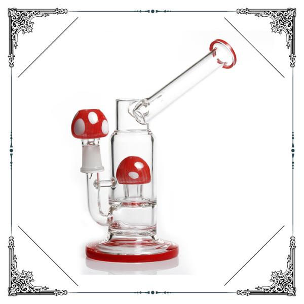 America Red Glass Oil Rig Bong With Mushroom Percolator Hookah Rock Water Bubbler