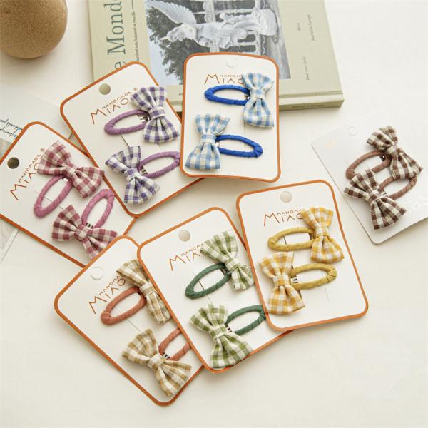 Fabric bow plaid hairpin accessories DIY INS girls baby women's BB hairpin spot wholesale