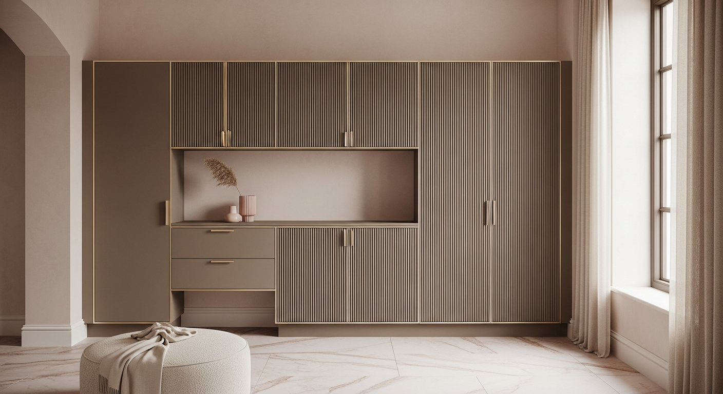 Taupe Fluted Entryway Shoe Cabinet in 304 Stainless Steel