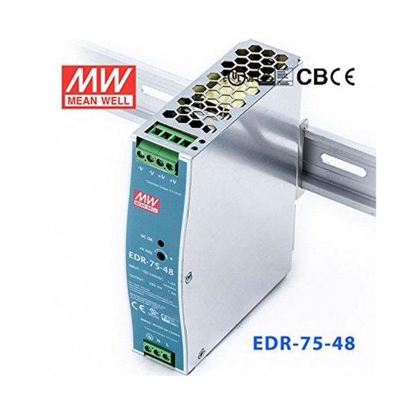MEAN WELL 75W DIN Rail Power Supply 48V Industrial Grade UL508 Approved