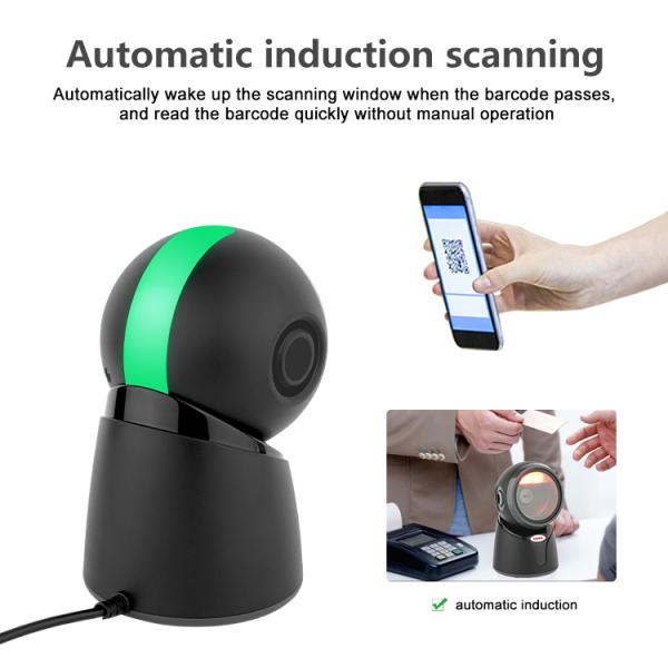 USB Desktop Barcode Scanner Wireless Kiosk 2D Omnidirectional Bar QR Code Reader CMOS Light Source for Scanning Stock Product