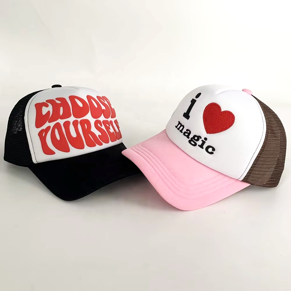 3D Embroidery Mesh Trucker Hats Puff Printed 58-60CM Adjustable for Unisex