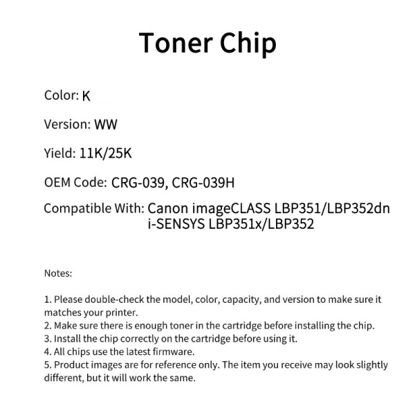 Compatible CRG 039 Toner Chip For Canon imageCLASS LBP351 LBP352dn