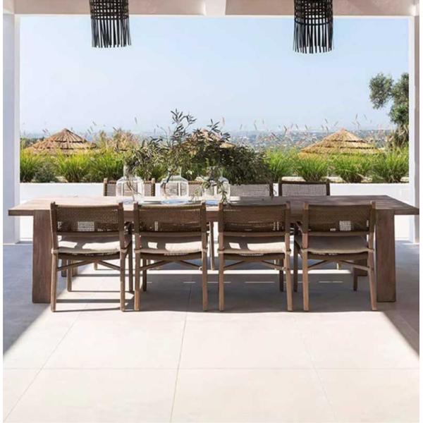 Nordic Modern Round And Rectangle Teak Outdoor Dining Table And Chairs For 10 Person