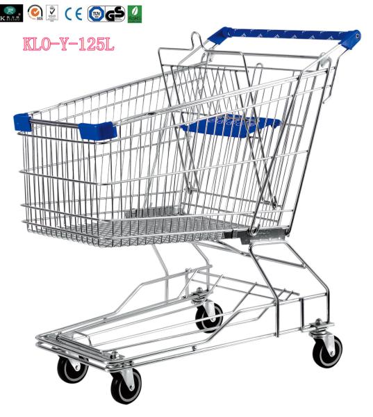 Four Wheel Wire Supermarket Shopping Trolley Zinc Plated 125L / Metal Shopping Carts