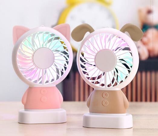 LED handy chargeable mini electric fan, cute cartoon handy mini stand electric fan, portable mini stand electric fan