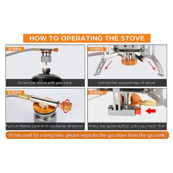 6800W Windproof Camp Stove Camping Gas Stove with Fuel Canister Adapter, Piezo Ignition, Carry Case, Portable