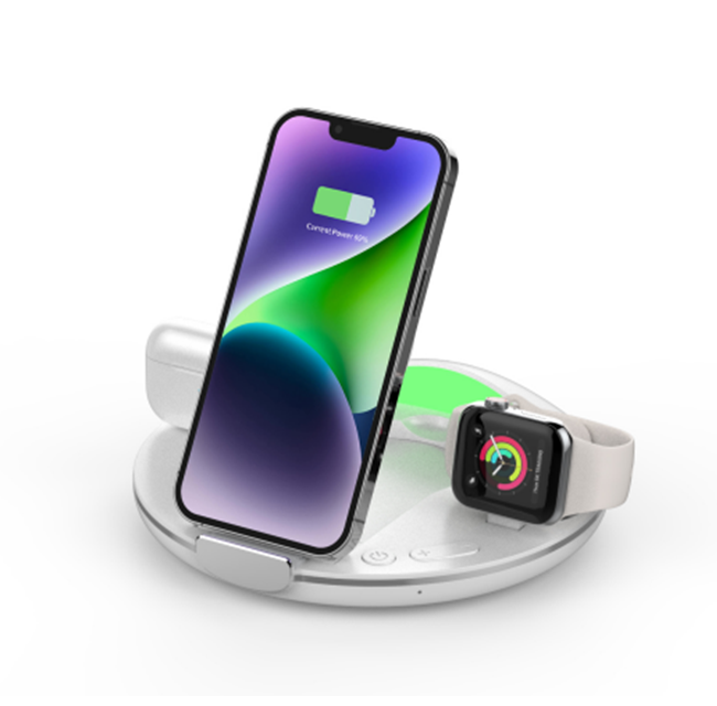 4-in-1 Magnetic wireless chargers,15W Phone, 2.5W Watch, 5W Earbuds Charging, Black/White