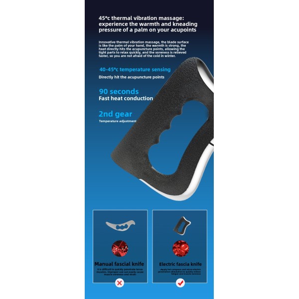 Type-C Rechargeable Electric Fascia Knife Massager with Heated Deep Tissue Muscle Micro Current Vibration Gua Sha Fascia Scraper