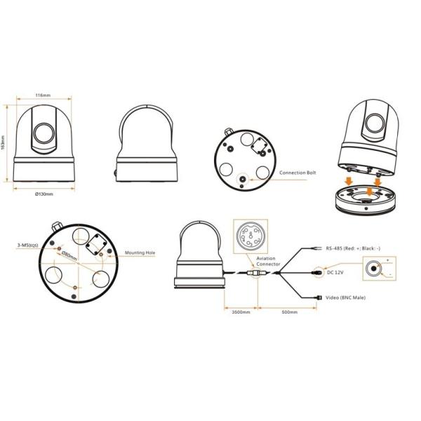 AHD CMOS Sensor IP66 Waterproof Mini Dome Police Car Ptz Camera With Laser