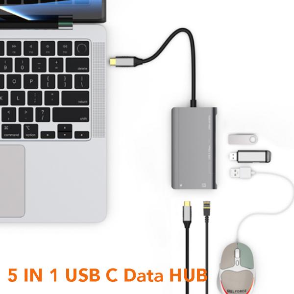 Hub USB C 5 ports avec adaptateur Ethernet filaire et alimentation